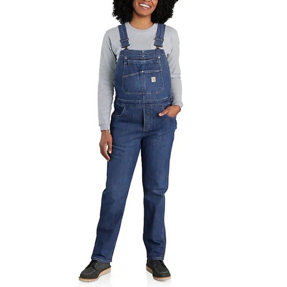 Carhartt Women's 2X Short Rugged Flex Relaxed Fit Denim Bib Overall Blue NWT